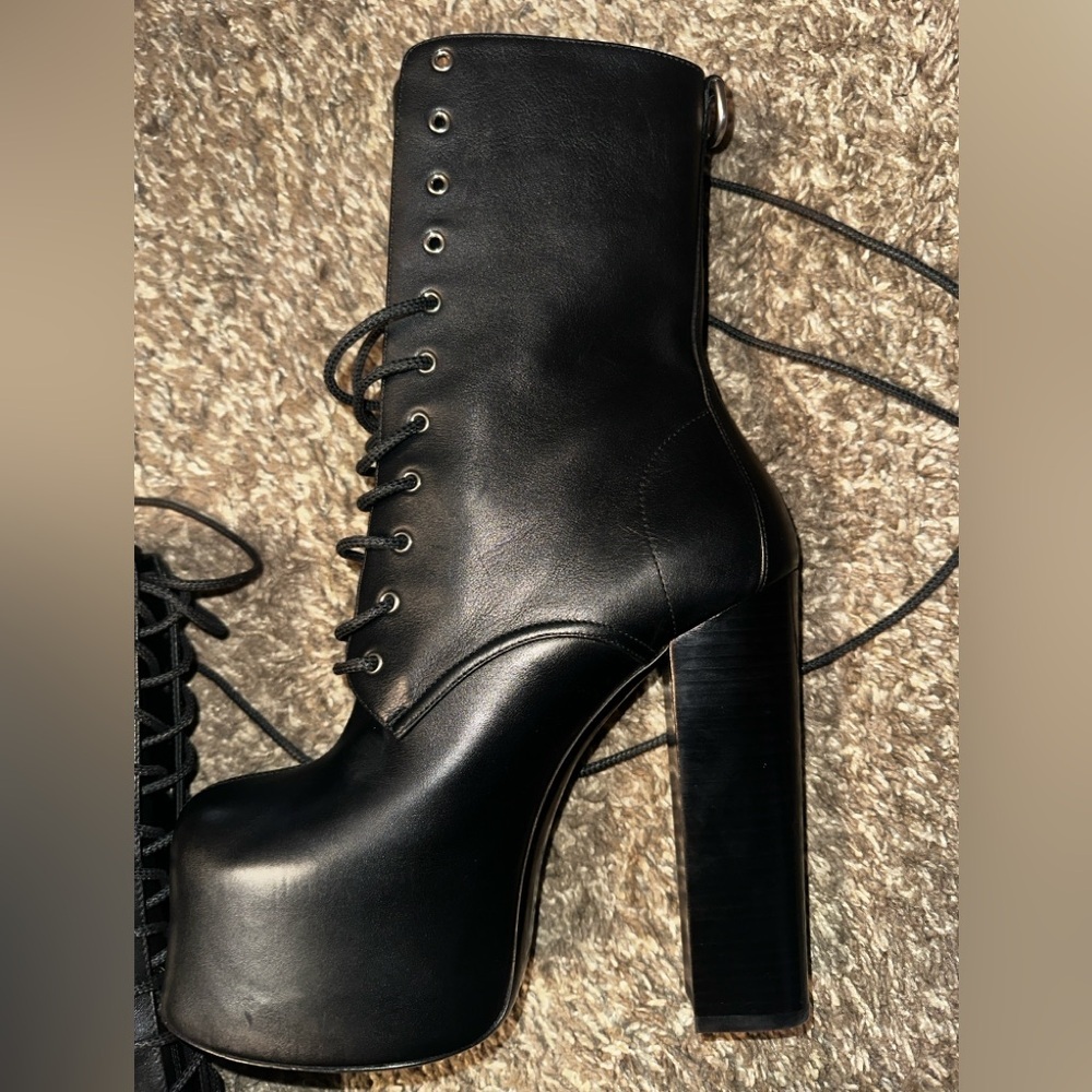 New Saint Laurent Mina Lace-up Platform Boots Size 39 - Picture 6 of 6